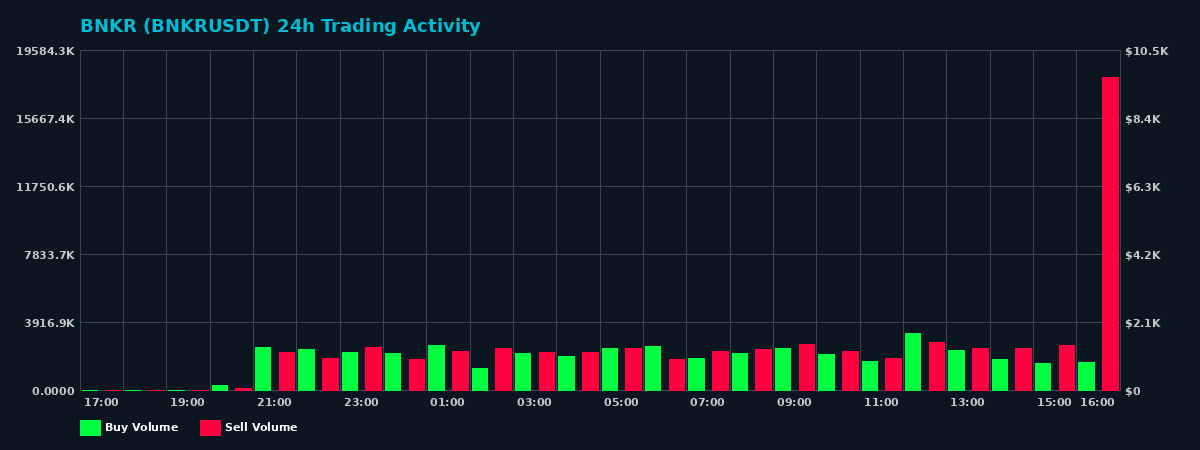BNKR (BNKR) 24 Hour Trading Activity Chart on MEXC Exchange showing buy and sell volumes