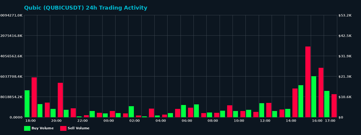 Qubic (QUBIC) 24 Hour Trading Activity Chart on MEXC Exchange showing buy and sell volumes