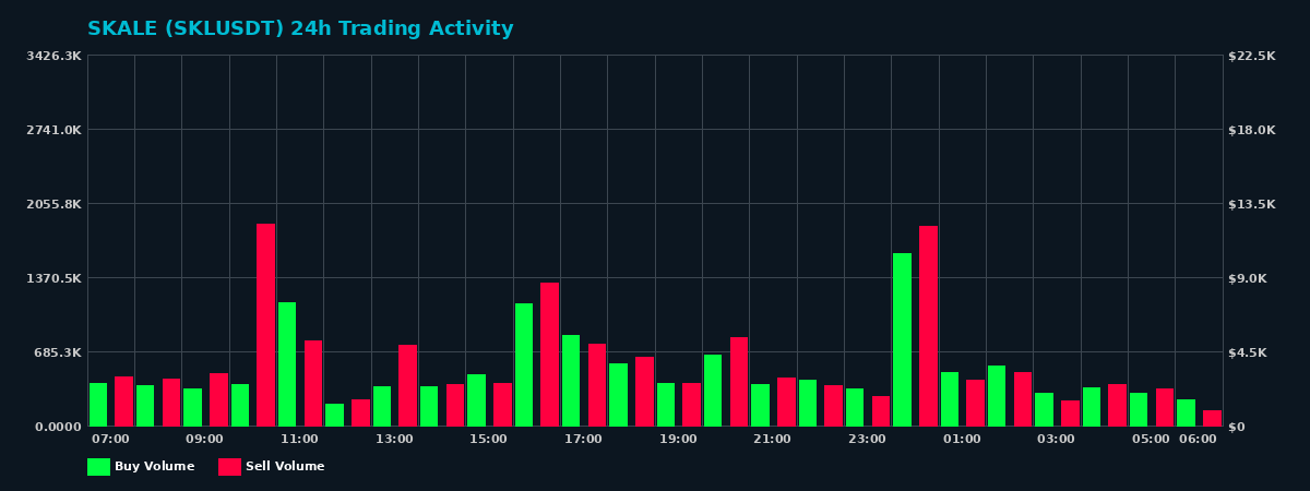 SKALE (SKL) 24 Hour Trading Activity Chart on MEXC Exchange showing buy and sell volumes