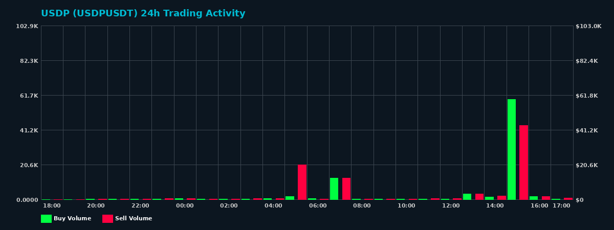 USDP (USDP) 24 Hour Trading Activity Chart on MEXC Exchange showing buy and sell volumes