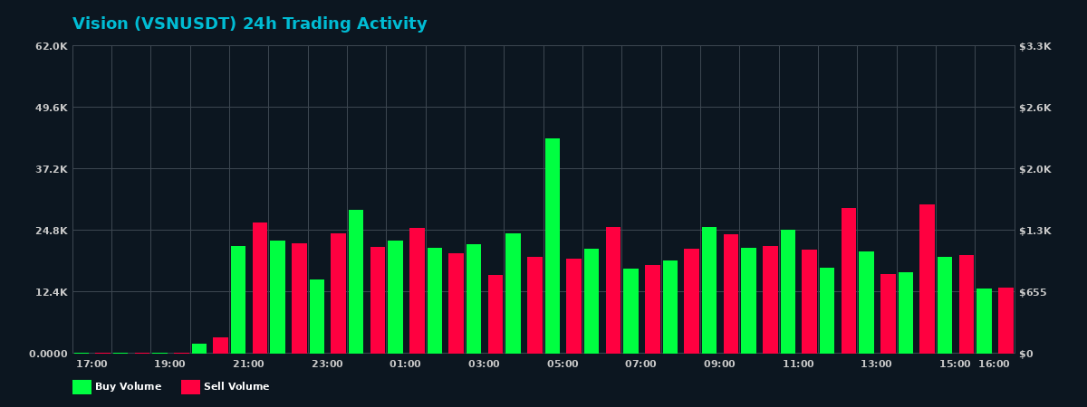 Vision (VSN) 24 Hour Trading Activity Chart on MEXC Exchange showing buy and sell volumes