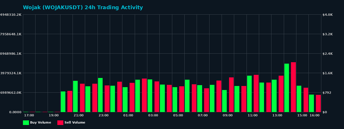 Wojak (WOJAK) 24 Hour Trading Activity Chart on MEXC Exchange showing buy and sell volumes