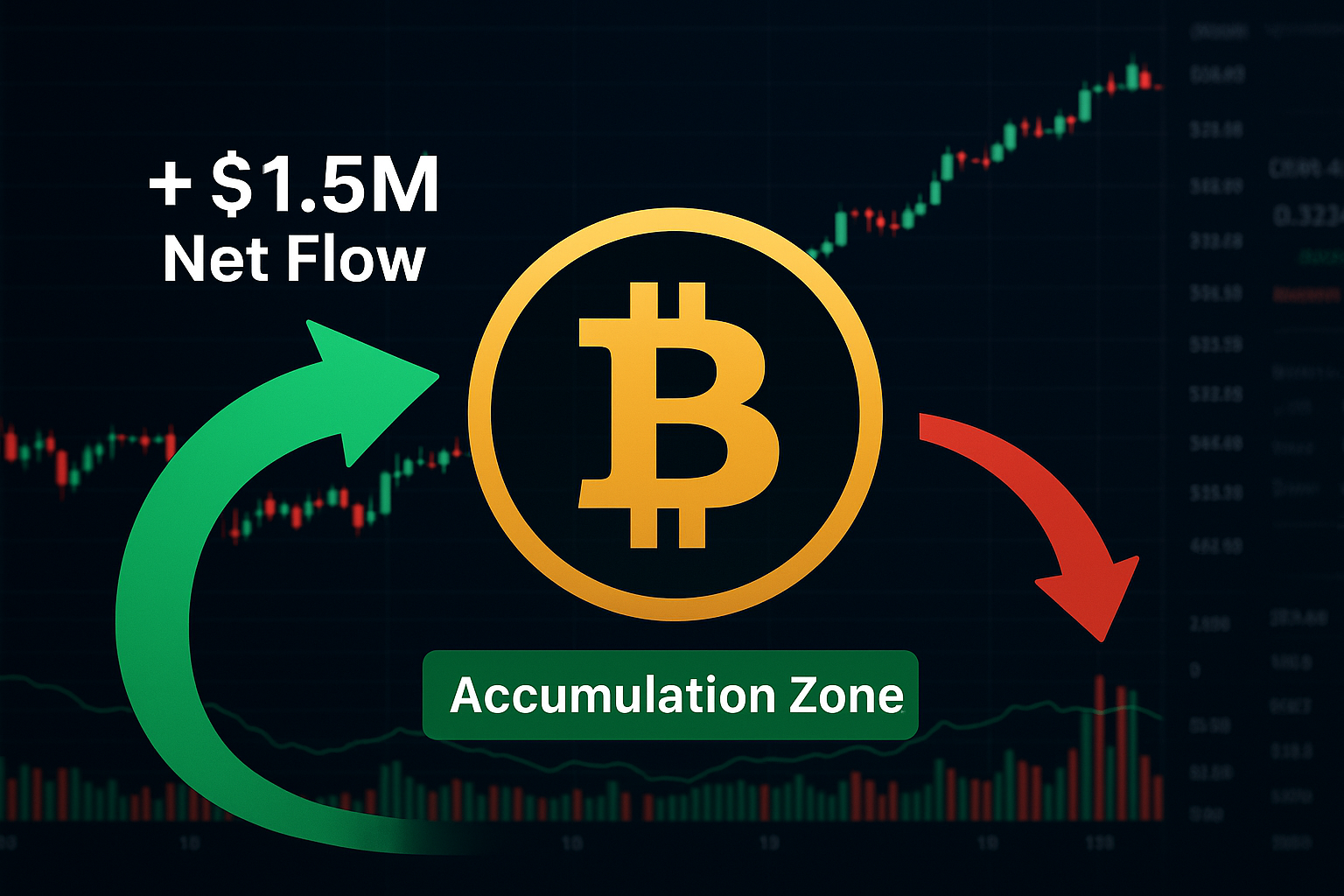 Financial flow diagram showing money flowing into and out of a cryptocurrency symbol in the center