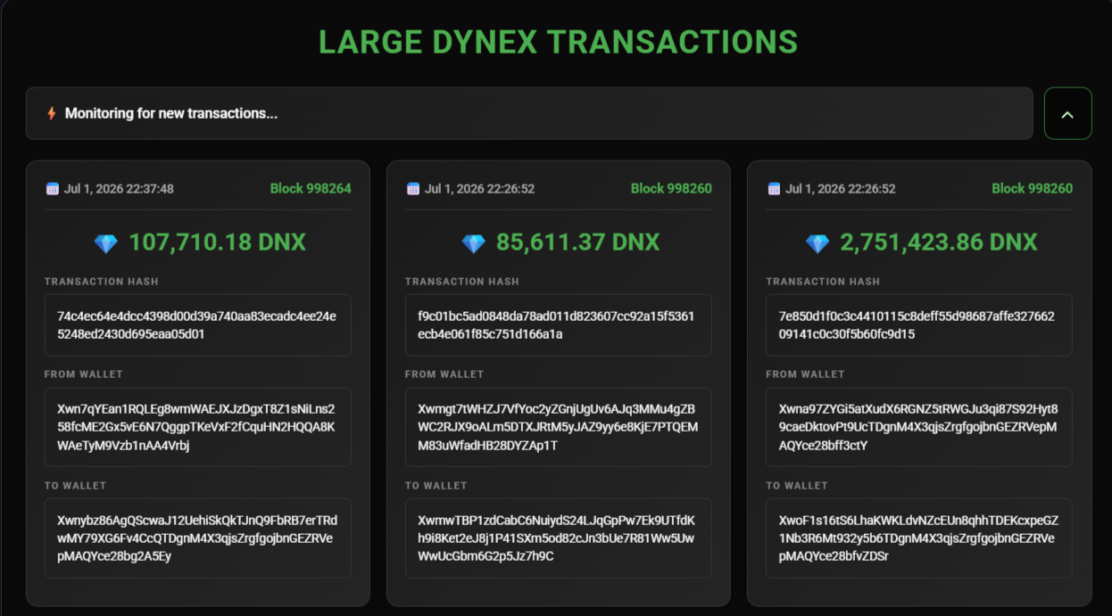 Dynex large transactions monitor preview
