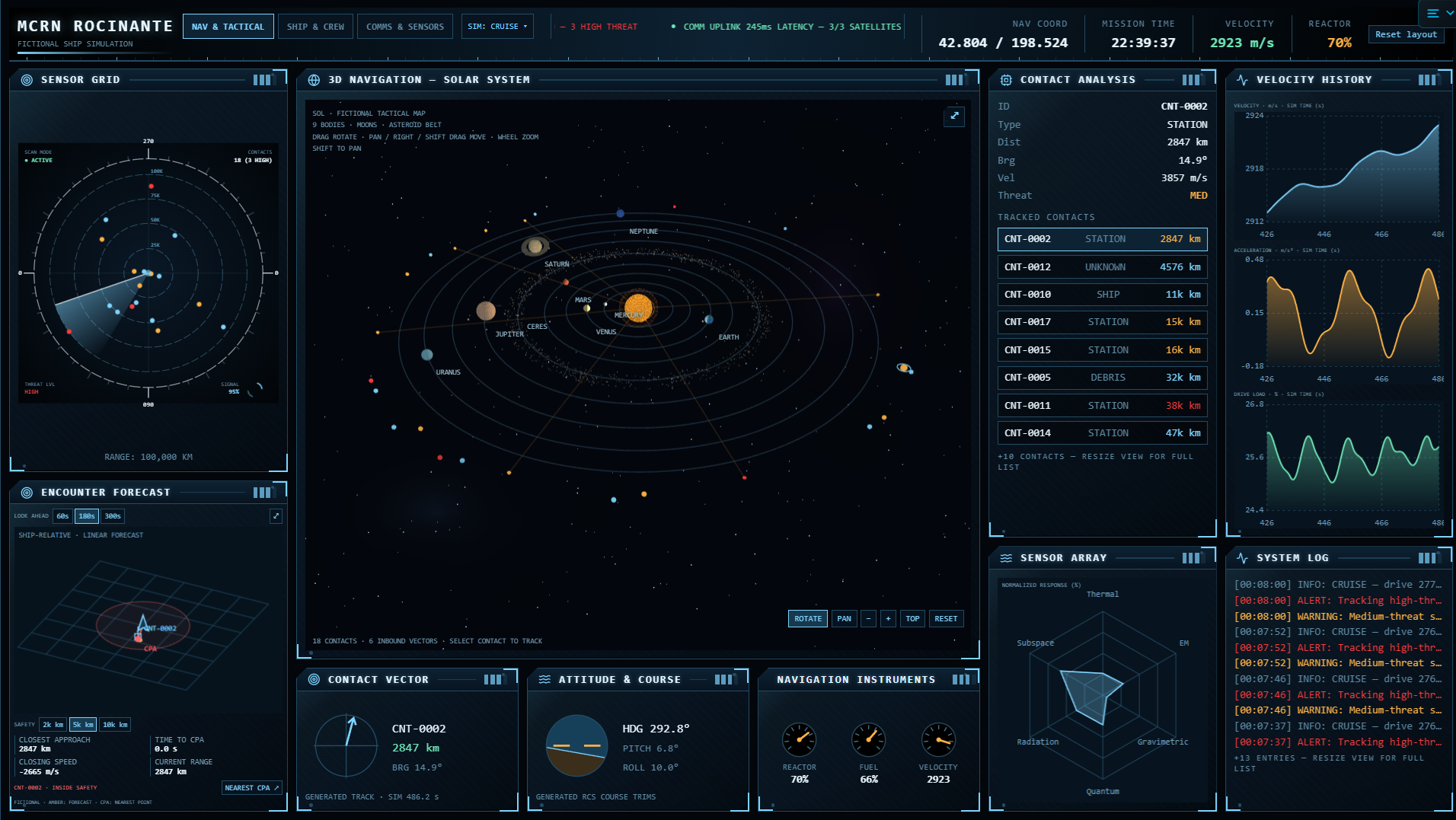 Rocinante Command Center — actual application interface