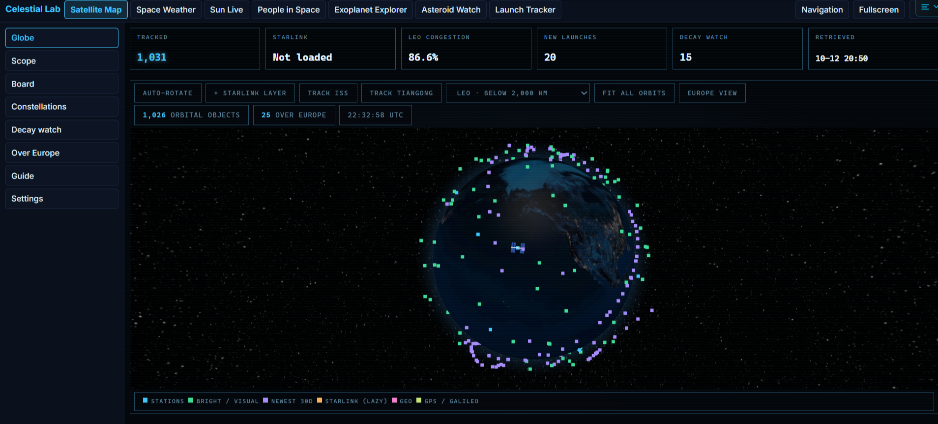 Celestial Lab — actual application interface