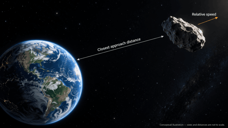 Closest-approach distance and relative speed describe different asteroid encounter measurements.
