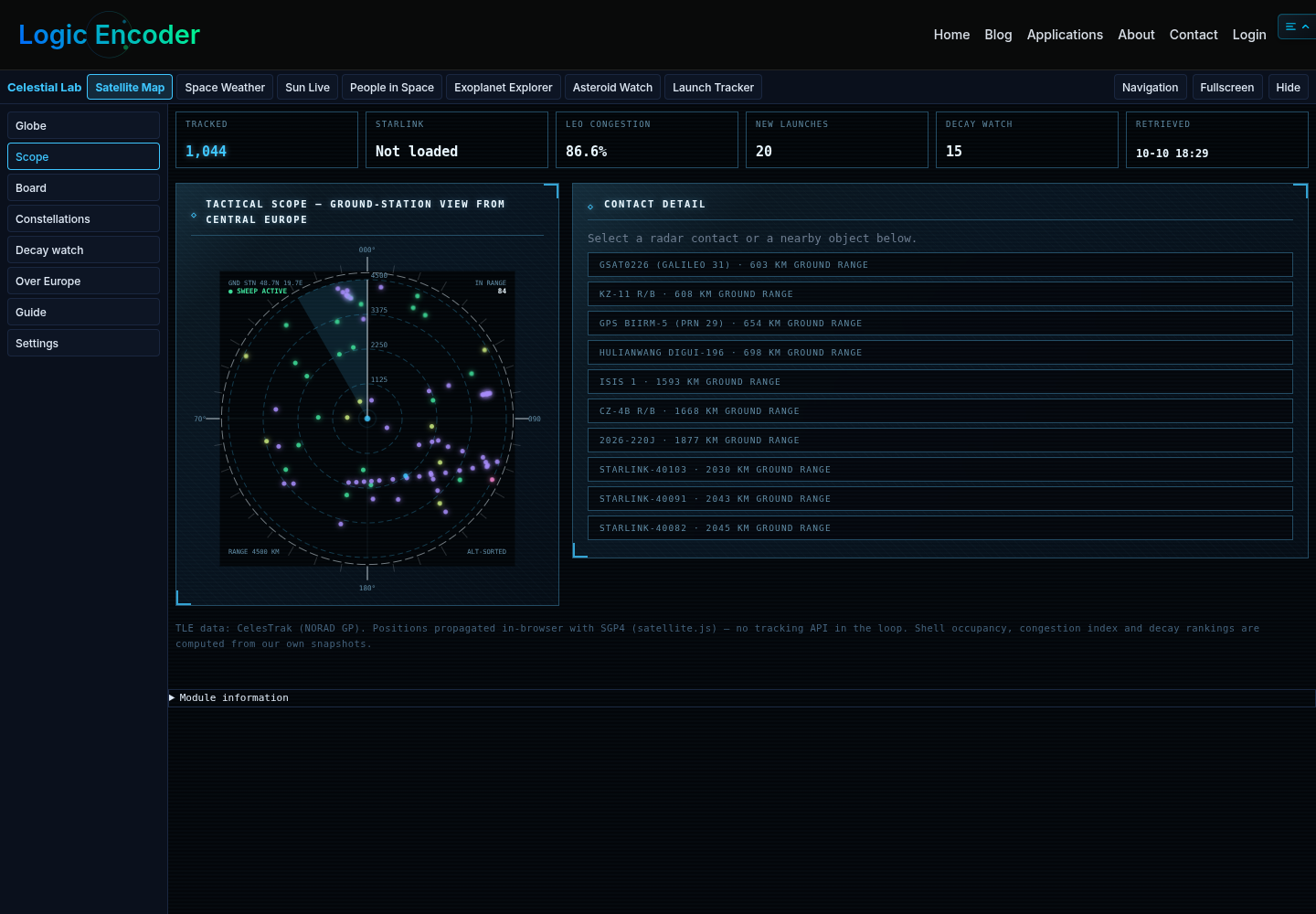 Celestial Lab full-screen satellite tracking