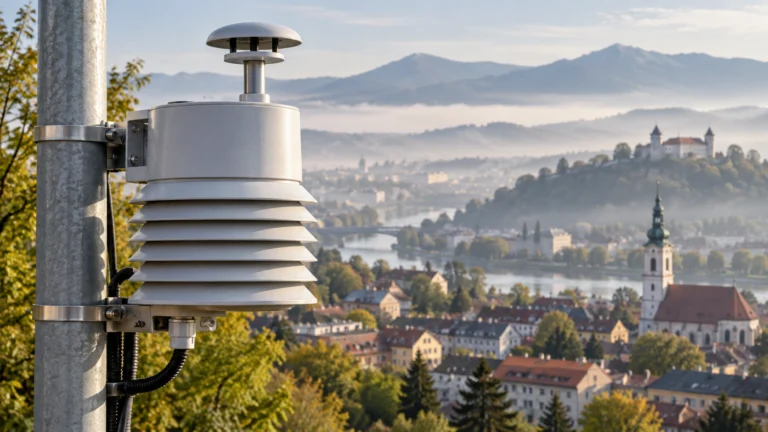 Conceptual editorial illustration for Slovak air quality measurements.