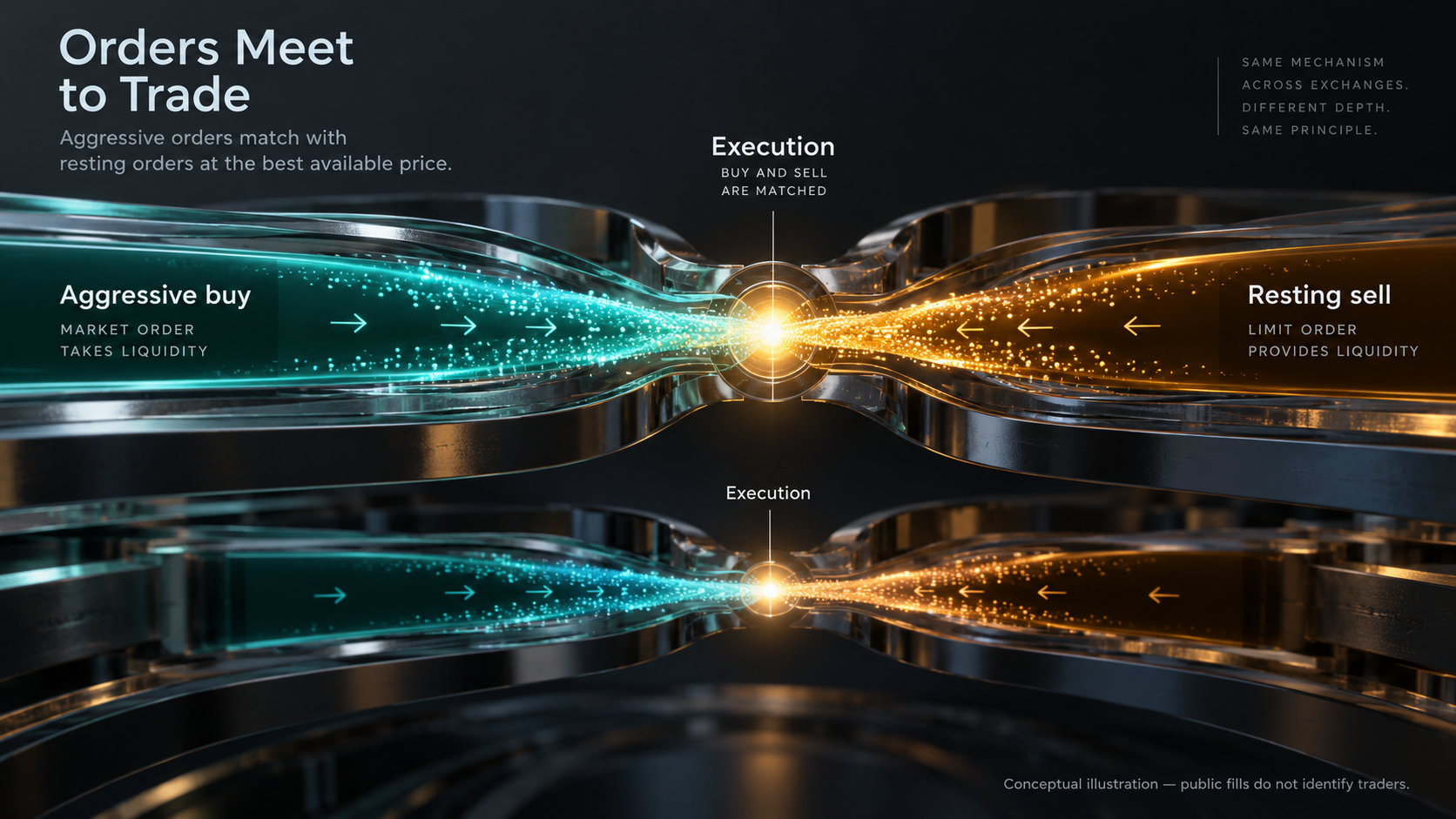 An aggressive execution matches available resting liquidity; both counterparties participate.