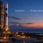 A scheduled launch and its launch window precede actual liftoff.