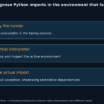 Identify the Python interpreter, target its environment, and test the failing import.